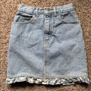 Guess Blue Denim Pencil Skirt with Floral Hem